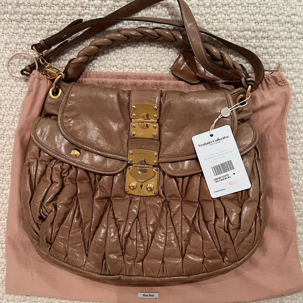 Miu Miu Beige/Brown Leather Shoulder Bag